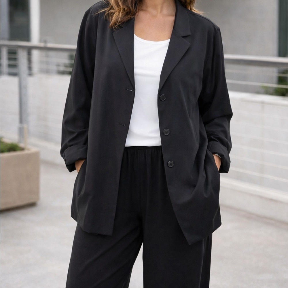Eileen Fisher Charcoal Blazer Sz XL women’s stretch crepe 3 button jacket